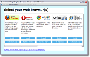 screen image of browserchoice browser selection