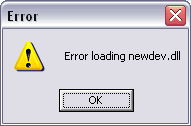 Error message: Error loading newdev.dll