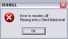 Error in newdev.dll Missing entry:CLientSideInstall