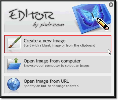 pixlr - create new image